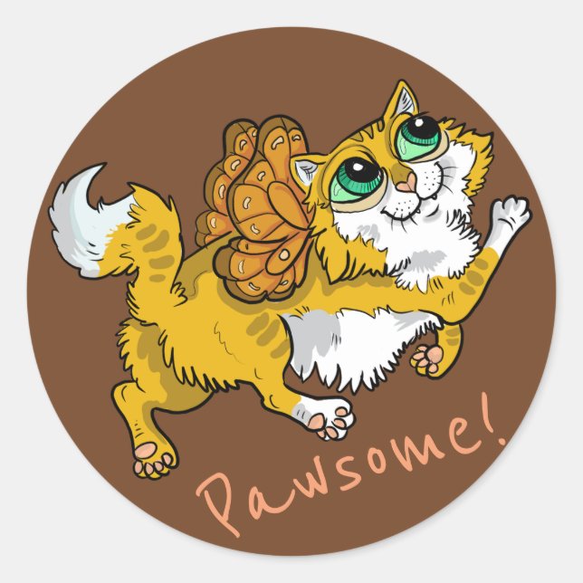 Pegatina Redonda ¡Gato Fairy Pawsome! (Anverso)