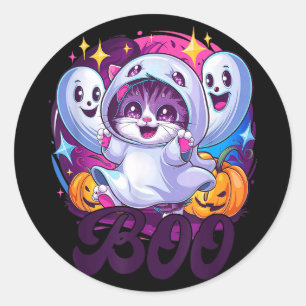Pegatina Redonda Gato fantasma Boo 