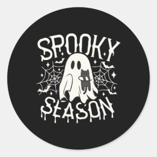 Pegatina Redonda Gato fantasma lindo Temporada de fantasía Niño dis