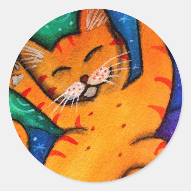 Pegatina Redonda Gato feliz (Anverso)