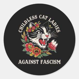 Pegatina Redonda Gato femenino contra el fascismo