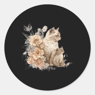 Pegatina Redonda Gato Flores De Gato Motif Para Todos Los Que Gatos