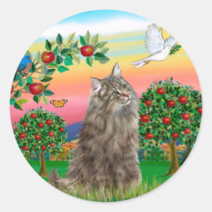 Pegatina Redonda Gato forestal noruego - País brillante