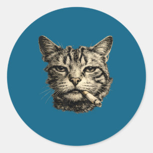 Pegatina Redonda Gato fumando cigarrillo felino atigrado
