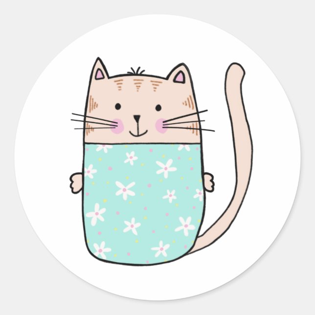 Pegatina Redonda Gato Gatito Lindo Niños (Anverso)