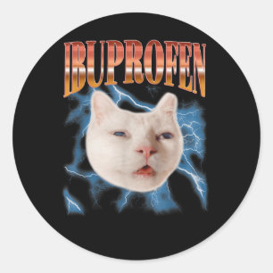 Pegatina Redonda Gato Gatito Meme Gráfico Divertido Retro Ibuprofen