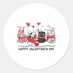 Pegatina Redonda Gato Gato Gatito Gatito Feliz Día de San Valentín