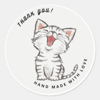 Pegatina Redonda Gato Gato Gatito Gatito Feliz Gracias