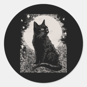 Pegatina Redonda Gato Gótico Negro En La Sala De Brujas De La Flor