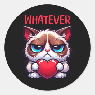 Pegatina Redonda Gato gracioso lo que el mal humor San Valentín