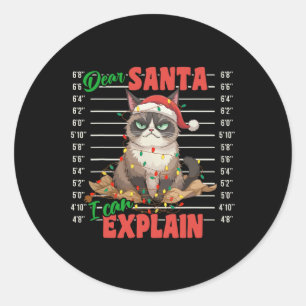 Pegatina Redonda Gato gracioso Mugshot Querido Papá Noel Puedo Expl