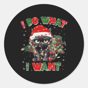 Pegatina Redonda Gato gracioso que hago lo que quiero Navidades Nav