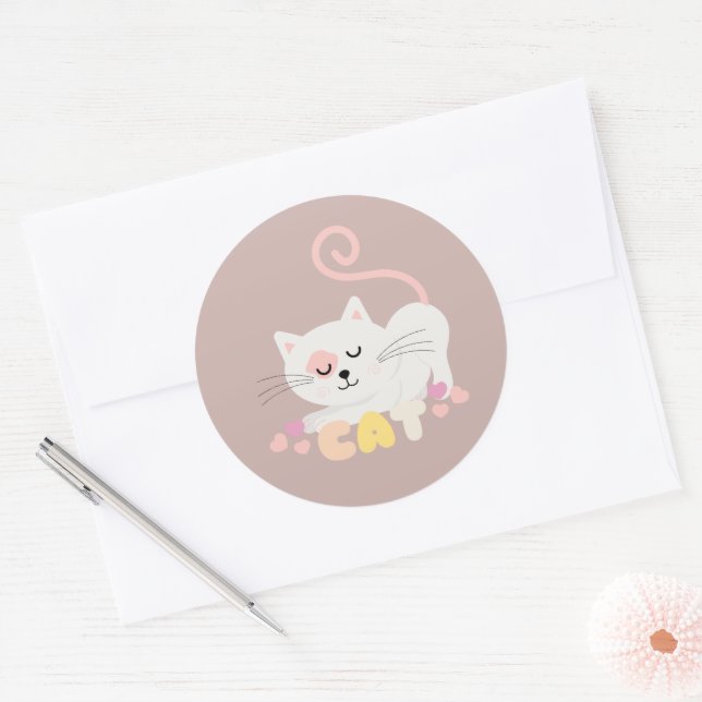 Pegatina Redonda Gato Gris (Sobre)