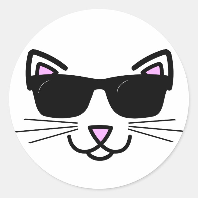 Pegatina Redonda Gato Guay con gafas de sol (Anverso)