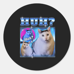Pegatina Redonda Gato Huh Gato Divertido Meme de Gato Raro Contraba