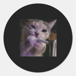 Pegatina Redonda Gato humeante gracioso, Cigarrillo Kitty Gen Z Mem