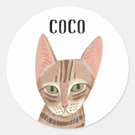 Pegatina Redonda Gato ilustrado de jengibre lindo