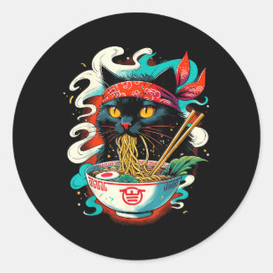 Pegatina Redonda Gato japonés anime kawaii de fideo de gato