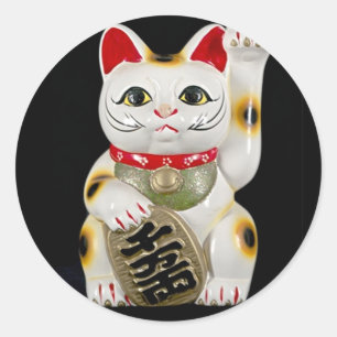 Pegatina Redonda Gato japonés de buena suerte