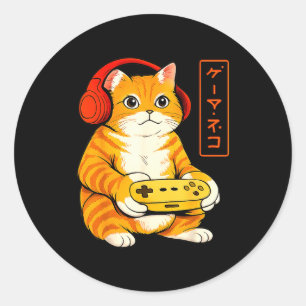 Pegatina Redonda Gato japonés jugador Regalos divertidos de juegos