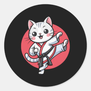 Pegatina Redonda Gato japonés Karate Kawaii Jiu Jitsu Mujeres Chica