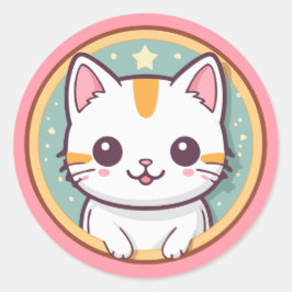 Pegatina Redonda Gato japonés lindo Kawaii Kitten