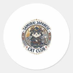 Pegatina Redonda Gato Japonés Samurái Arte Vectorial POD - Samurái