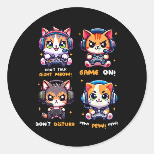 Pegatina Redonda Gato Jugador Videojuegos Divertidos de Juegos Pew