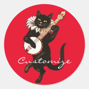 Pegatina Redonda Gato jugando Banjo Thunder_Cove