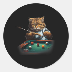 Pegatina Redonda Gato Jugando Pool Billiards Guay Funny Cats Hombre