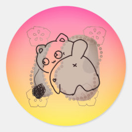 Pegatina Redonda Gato juguetón con hilo