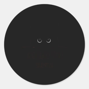 Pegatina Redonda Gato Juzgando Silenciosamente Gracioso Gato Negro