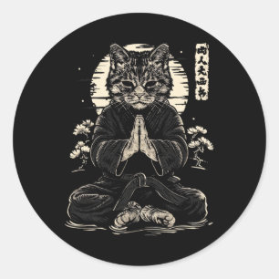 Pegatina Redonda Gato Karate Combate La Dosis Meditativa Judo Anima