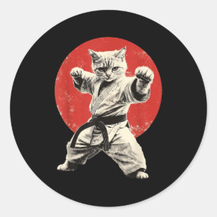 Pegatina Redonda Gato Karate Judo Japón Japonés