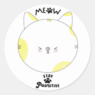 Pegatina Redonda Gato Kawaii amarillo amarillo amarillo mojado posi