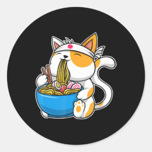 Pegatina Redonda Gato kawaii anime comida japonesa neko gato