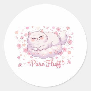 Pegatina Redonda Gato Kawaii Esponjoso Puro