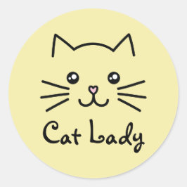 Pegatina Redonda Gato kawaii gatito lindo Minimalista