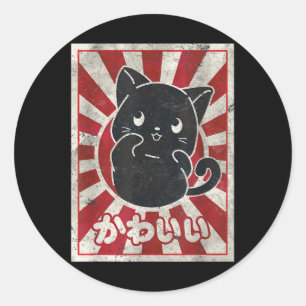 Pegatina Redonda Gato Kawaii Gato japonés Anime Gato Amante