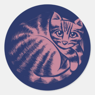 Pegatina Redonda Gato kitano rosado Arte lindo Cats azul Caturday
