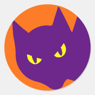 Pegatina Redonda Gato Kitty de Halloween espeluznante Malvado