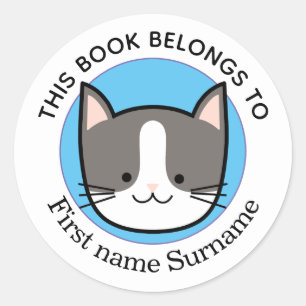 Pegatina Redonda Gato Kitty Este Libro Pertenece a Personalizado