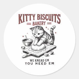 Pegatina Redonda Gato Kneading Kitty Biscuits Bakery, te amamos
