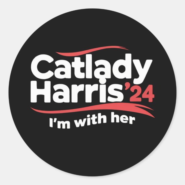 Pegatina Redonda Gato Lady Kamala Harris 2024 Estoy con ella (Anverso)