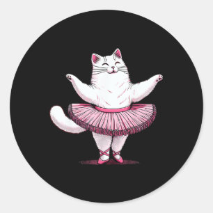 Pegatina Redonda Gato lindo en ballet Tutu Bailando Hombres Mujeres
