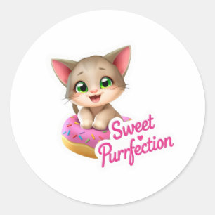 Pegatina Redonda "Gato lindo flotando en un donut - 'Cariño dulce