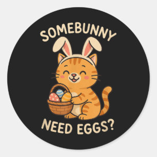 Pegatina Redonda Gato lindo orejas conejito somebunny necesita huev