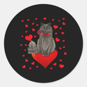 Pegatina Redonda Gato Lindo Sentado En Corazón Grande