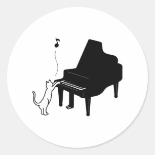 Pegatina Redonda Gato Lindo Tocando Piano Artista Divertido Música