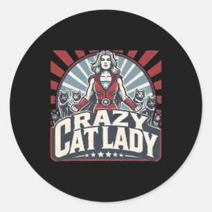 Pegatina Redonda Gato loco Lady Kamala Harris Fuertes Mujeres